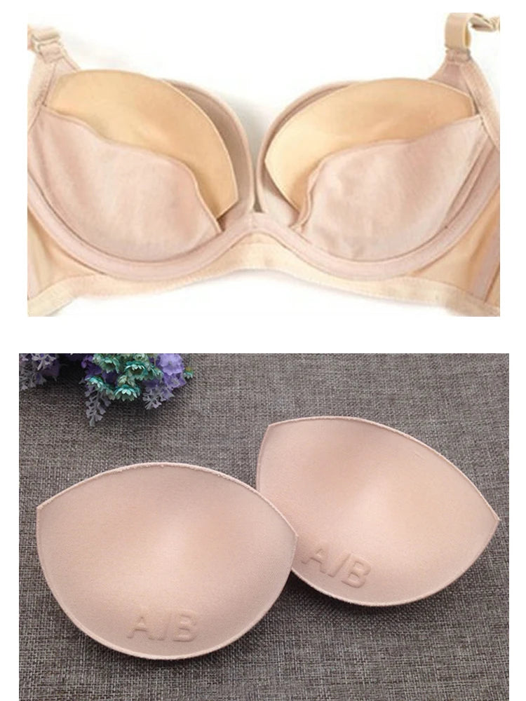 2-Pack Soft Sponge Bra Pads - Removable Push-Up Inserts for Bras, Bikinis & Swimsuits