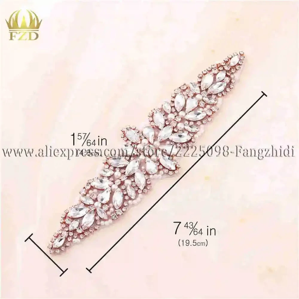 (1 piece) Sew On Strass Applique Rhinestone For Wedding Belt Pearl Patch Crystals Iron On Glass For Bridal Headband Trim