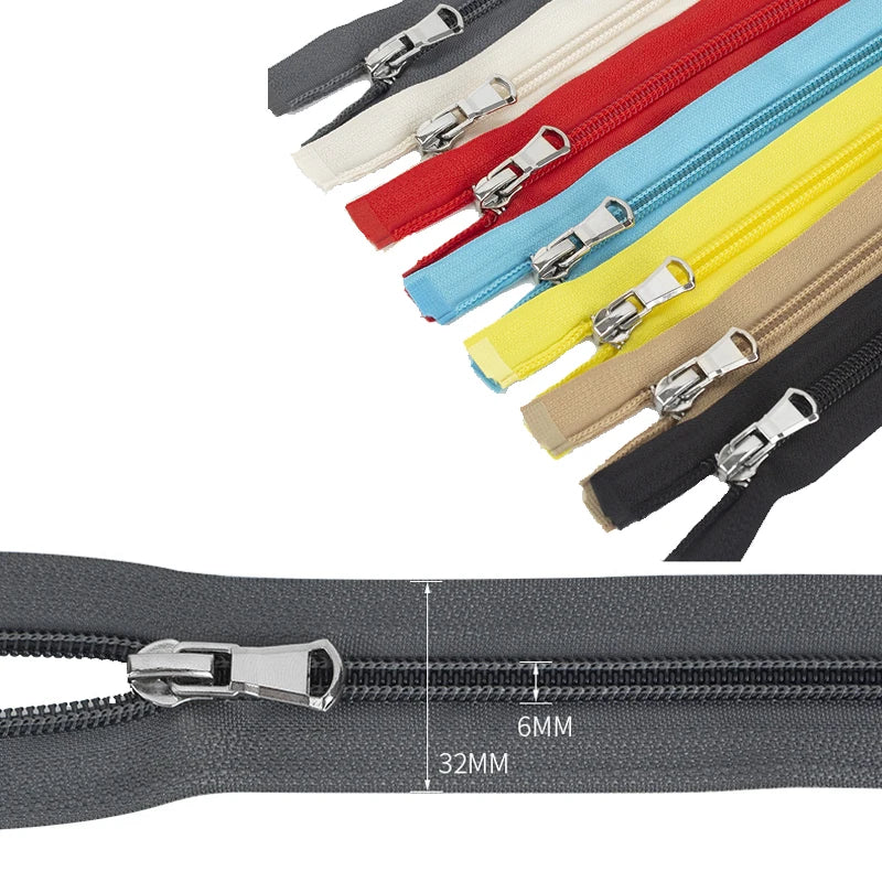 5-Pack Nylon Open-End Zippers - 40-80cm Lightweight Zippers for Jackets & Garments