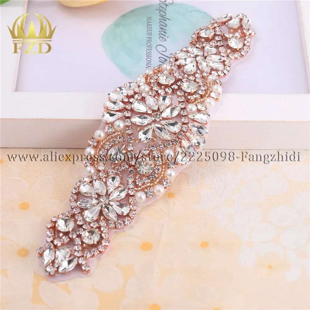 (1 piece) Sew On Strass Applique Rhinestone For Wedding Belt Pearl Patch Crystals Iron On Glass For Bridal Headband Trim