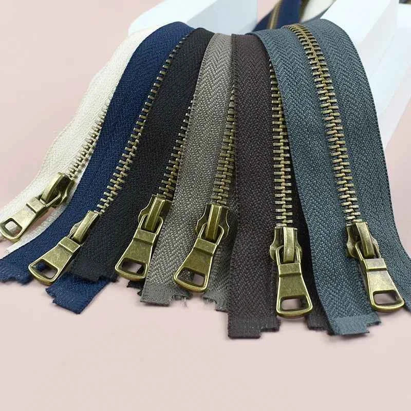 2-5 Pack 5# Bronze Metal Zippers - 50-70cm Open-End Zippers for Jackets & Garments