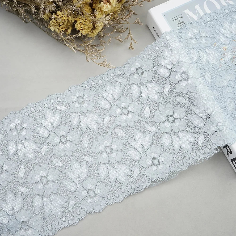 1 Meter Wide Elastic Lace 16cm - Stretchy Floral Embroidered Lace for Clothing & Skirts