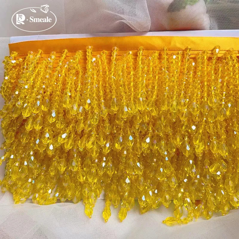 Crystal Tassels Beaded Lace Trim - 1-9 Yards Luxury Hanging Bead Fringe for Clothing & Decor