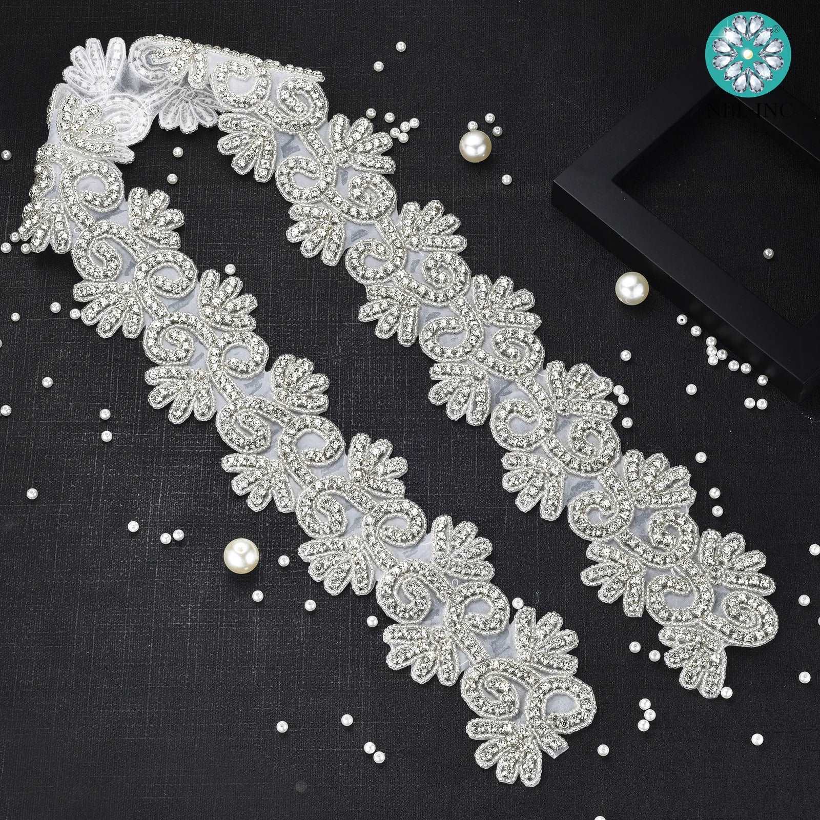 (1 YARD) Silver clear bridal beaded crystal rhinestone applique trim belt gold sewing iron on for wedding dress clothing WDD0278