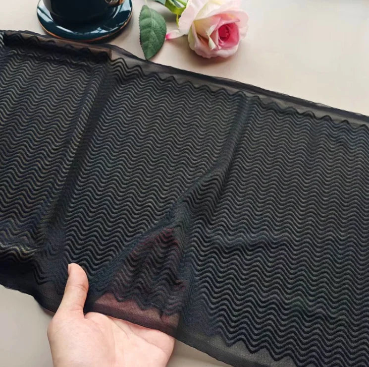 1 Meter Black Elastic Lace Trim - Floral Stretch Lace for Lingerie & Garments