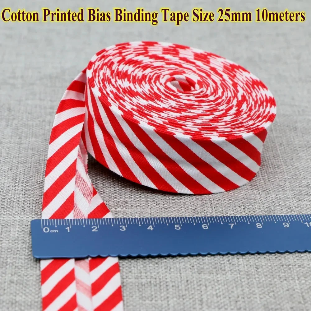 Cotton Bias Binding Tape 20-25mm x 5m - Printed Dots, Stripes & Tartan Patterns