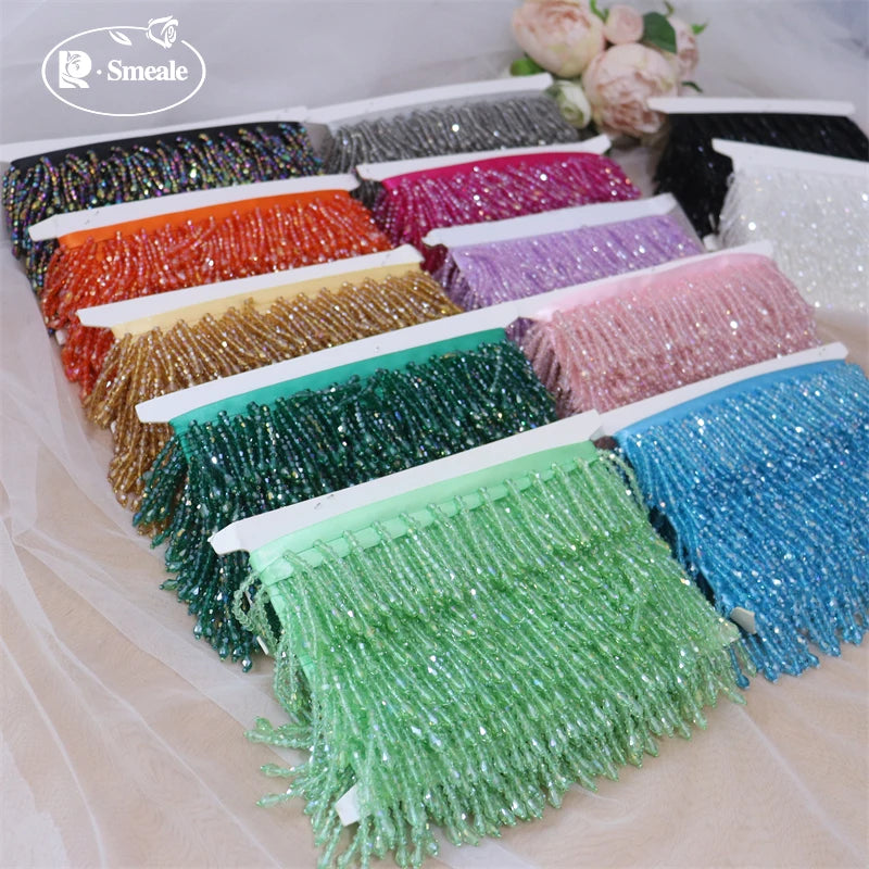 Crystal Tassels Beaded Lace Trim - 1-9 Yards Luxury Hanging Bead Fringe for Clothing & Decor
