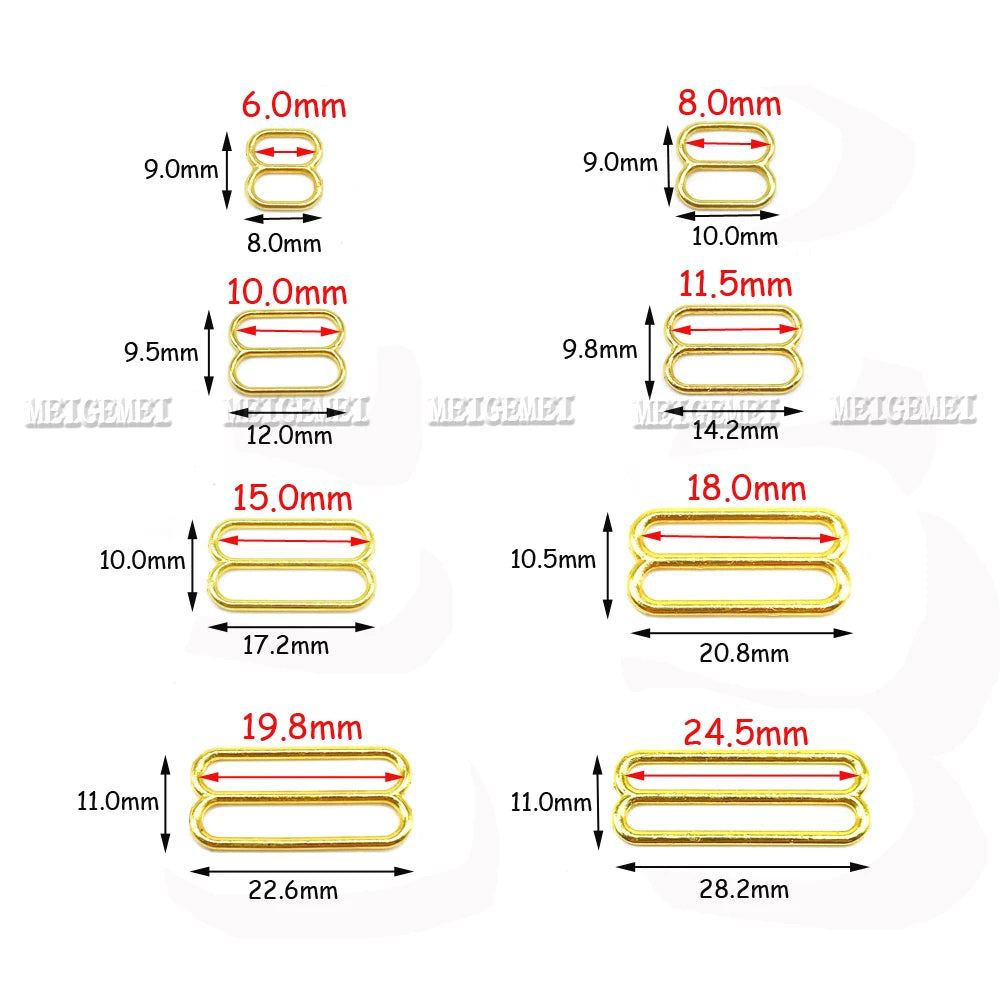 100-Pack Metal Bra Rings & Sliders - Strap Adjusters for Lingerie & Bra Making (6-25mm)