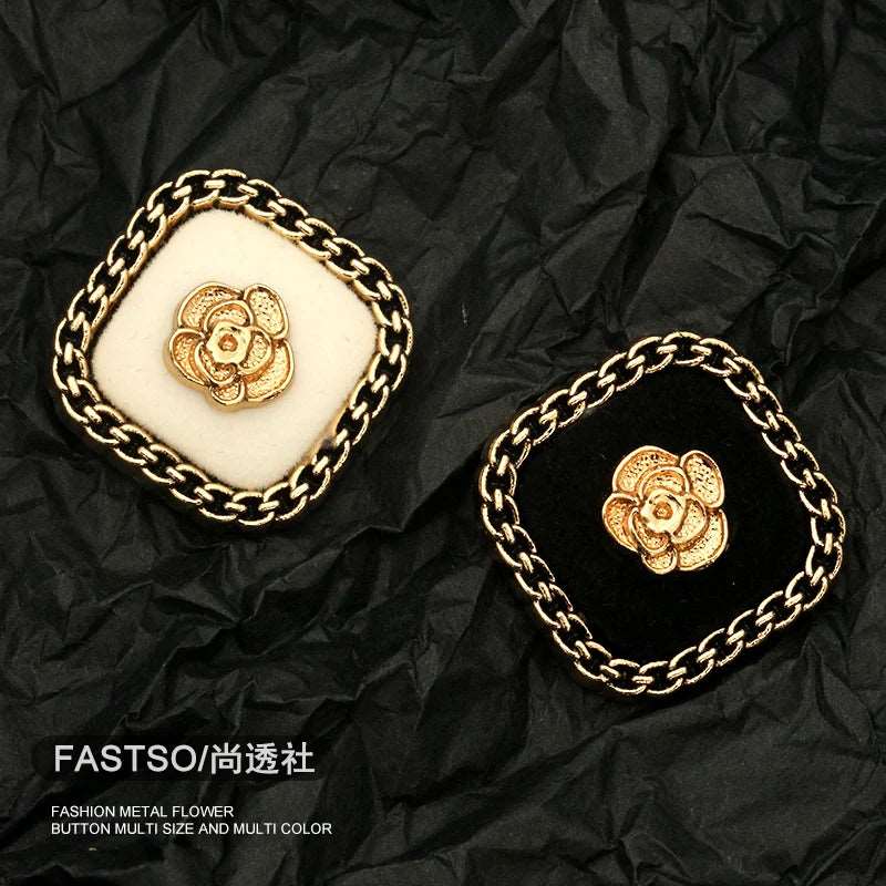 Metal Gold Flower Square Buttons 6PCS