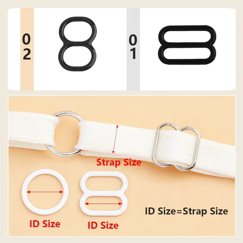 50 Sets O-Ring Metal Bra Buckles - Strap Connectors for Lingerie & Swimwear (6-15mm)