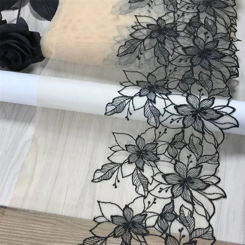 2 Yards Nude Mesh Embroidered Lace Trim - Skin Tone Flower Lace for Lingerie (21.5-26cm)