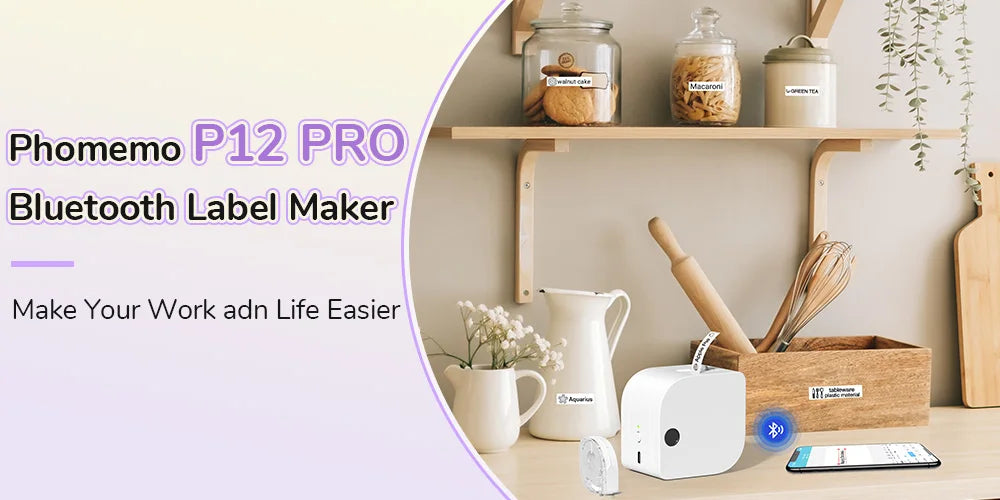 P12 PRO Label Maker Machine - Bluetooth Inkless Label Printer for Fabric & Satin Ribbon