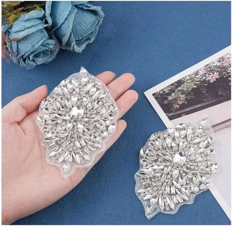 (1 piece) Sew On Strass Applique Rhinestone For Wedding Belt Pearl Patch Crystals Iron On Glass For Bridal Headband Trim