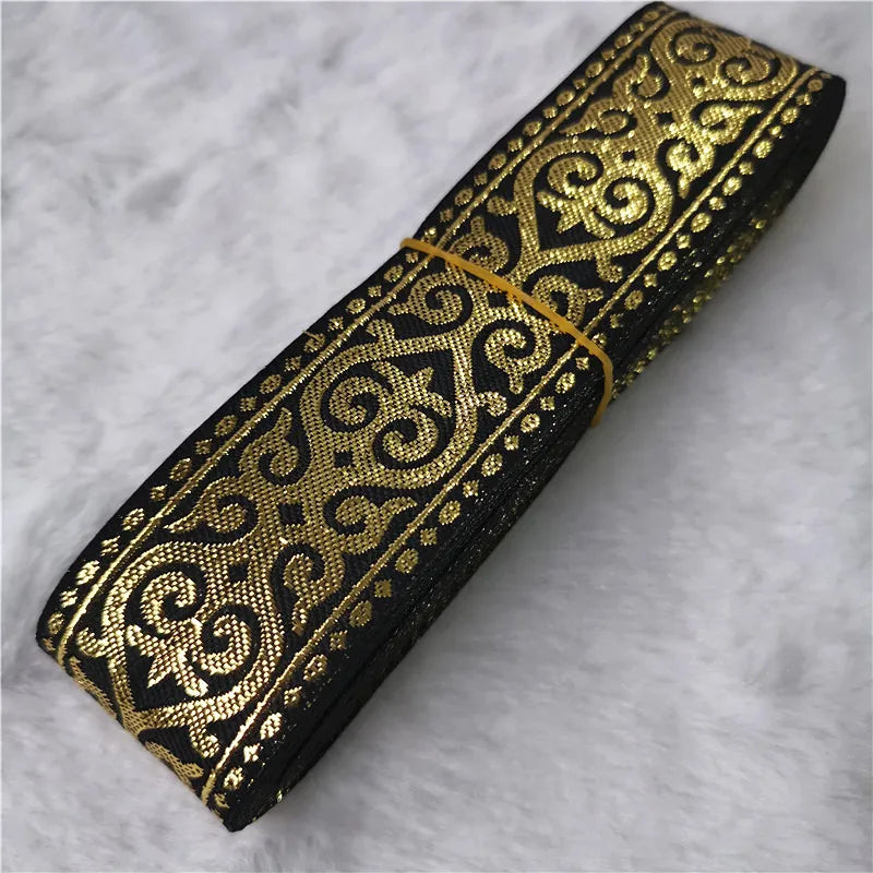 7 Meters 33mm Gold Silver Vintage Embroidery Ribbon - Metallic Boho Lace Trim for Clothing & Bags
