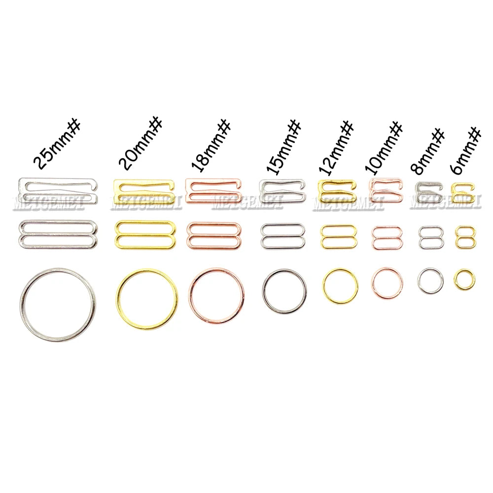 100-Pack Metal Bra Rings & Sliders - Strap Adjusters for Lingerie & Bra Making (6-25mm)