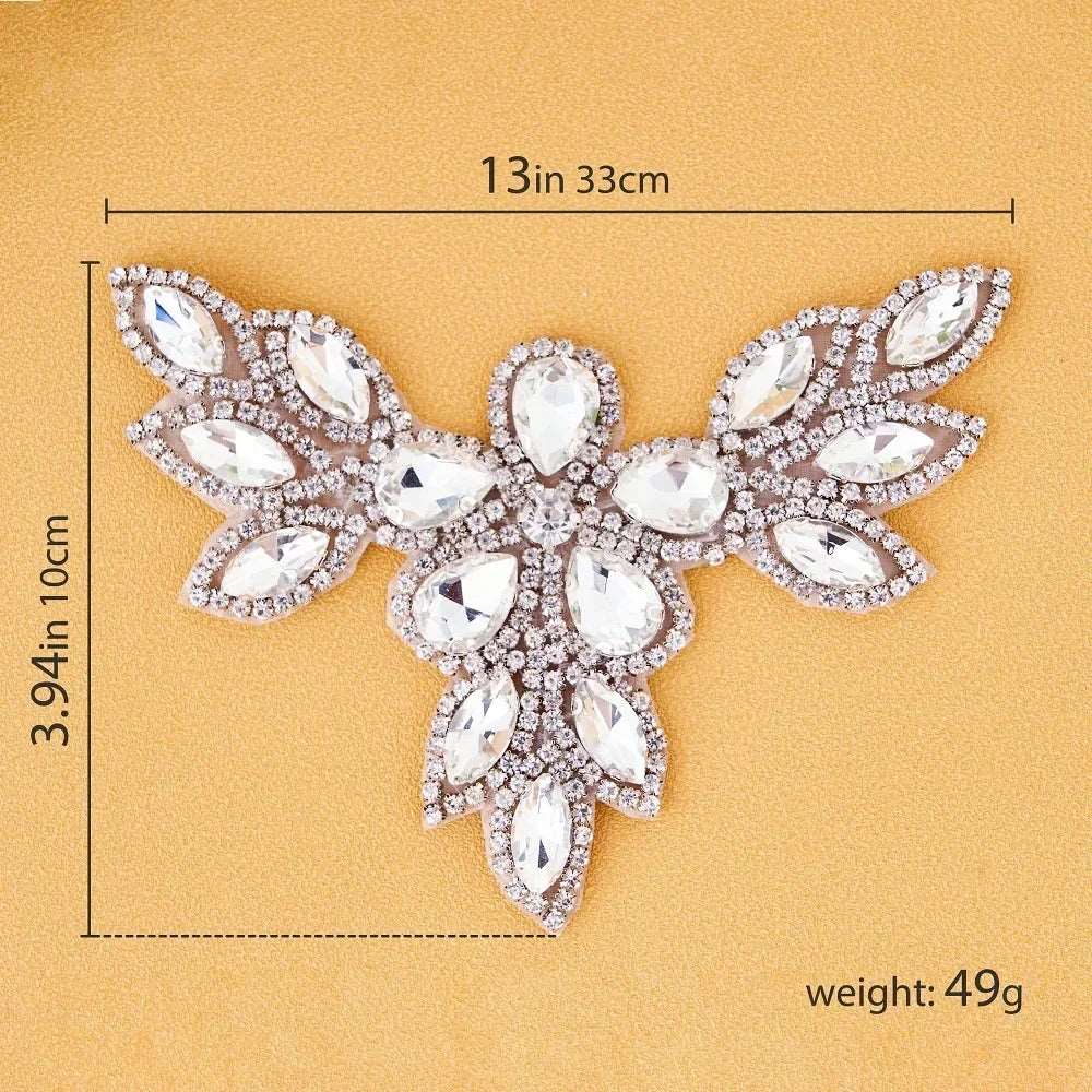 (1 piece) Sew On Strass Applique Rhinestone For Wedding Belt Pearl Patch Crystals Iron On Glass For Bridal Headband Trim