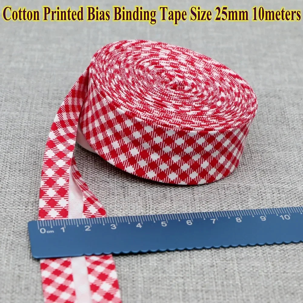 Cotton Bias Binding Tape 20-25mm x 5m - Printed Dots, Stripes & Tartan Patterns