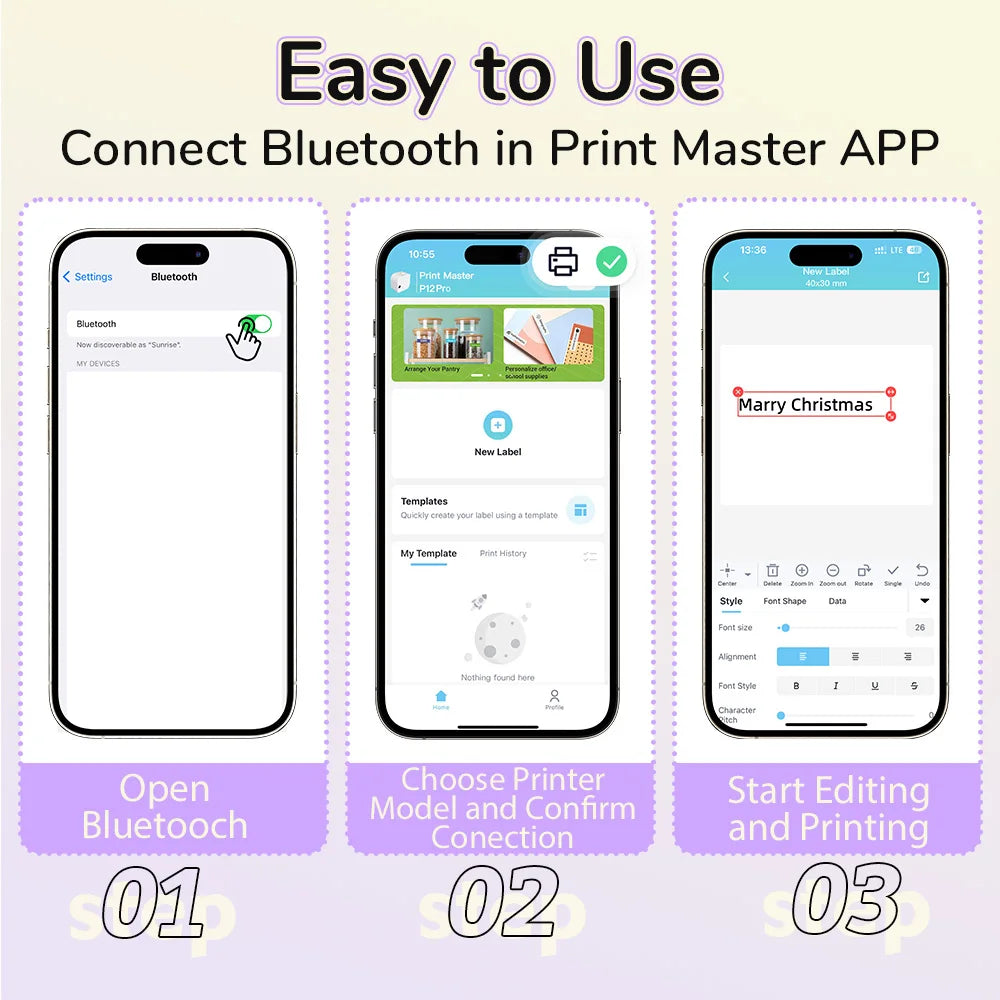 P12 PRO Label Maker Machine - Bluetooth Inkless Label Printer for Fabric & Satin Ribbon