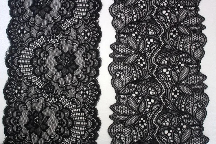 1 Meter Black Elastic Lace Trim - Floral Stretch Lace for Lingerie & Garments