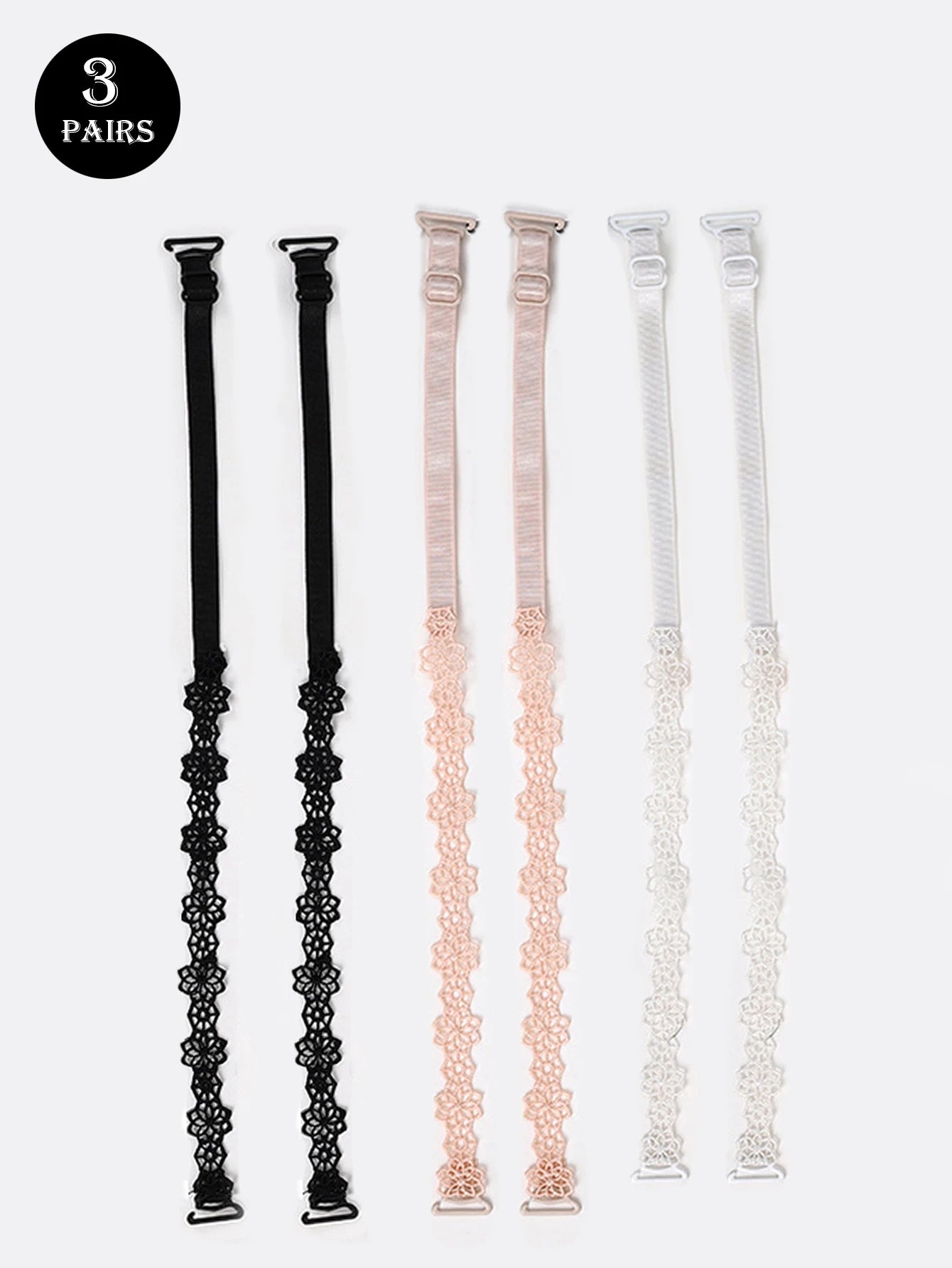 3 Pairs Lace Bra Straps - Embroidered Flower Replacement Straps Adjustable