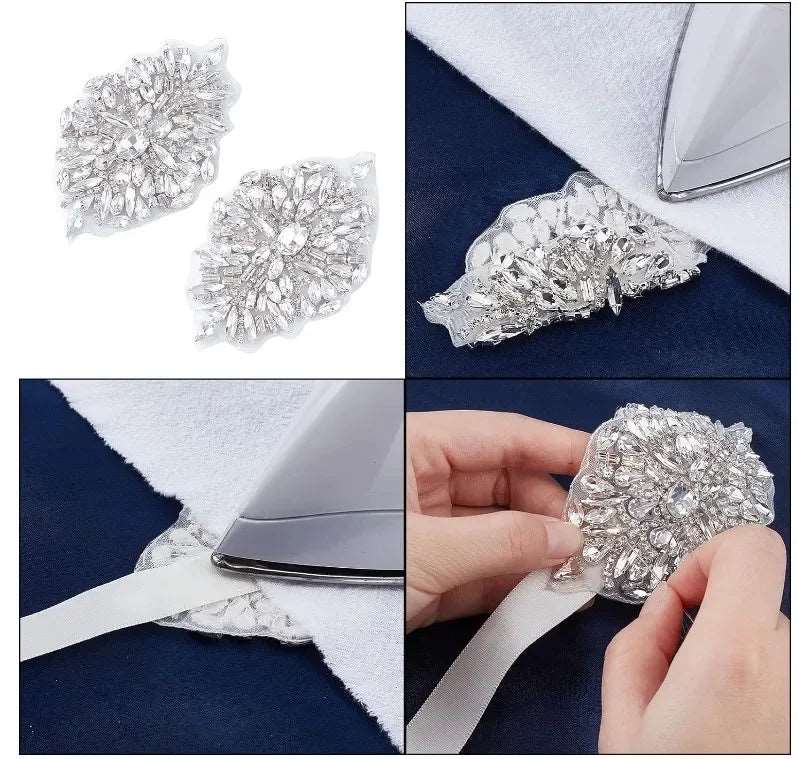 (1 piece) Sew On Strass Applique Rhinestone For Wedding Belt Pearl Patch Crystals Iron On Glass For Bridal Headband Trim