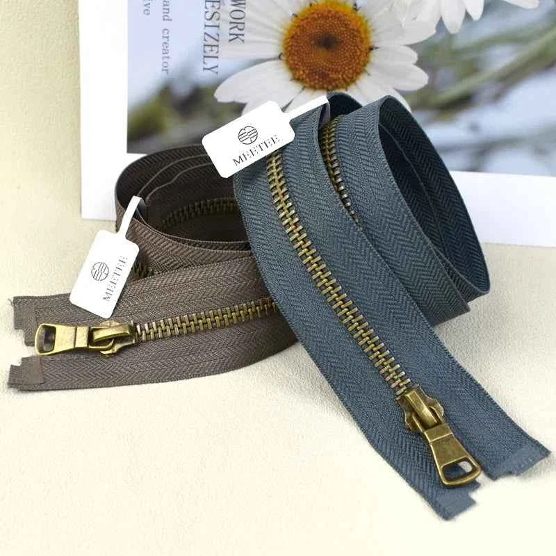 2-5 Pack 5# Bronze Metal Zippers - 50-70cm Open-End Zippers for Jackets & Garments