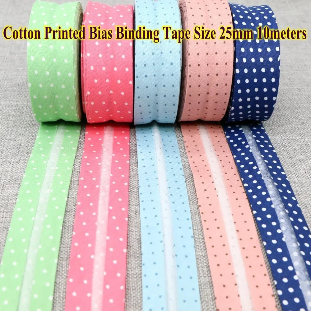 Cotton Bias Binding Tape 20-25mm x 5m - Printed Dots, Stripes & Tartan Patterns