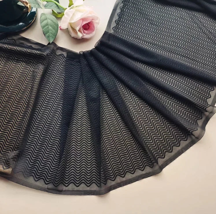 1 Meter Black Elastic Lace Trim - Floral Stretch Lace for Lingerie & Garments
