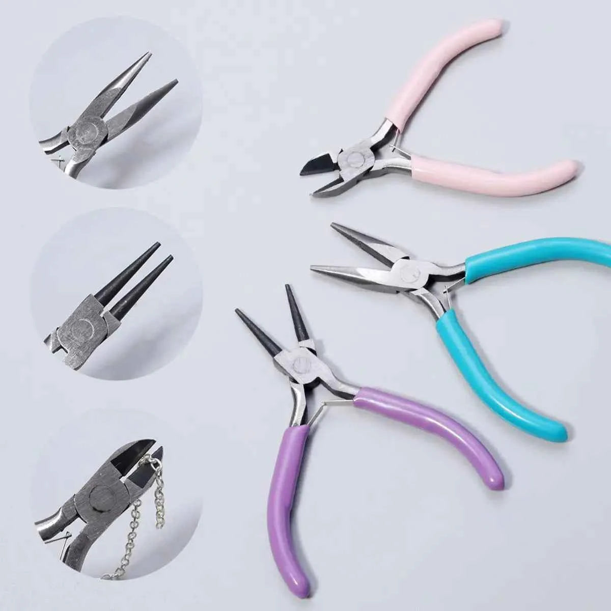 Portable Metal Pliers Tool Set - 3 or 5 Piece Jewelry Making Kit for Beading & Crafts
