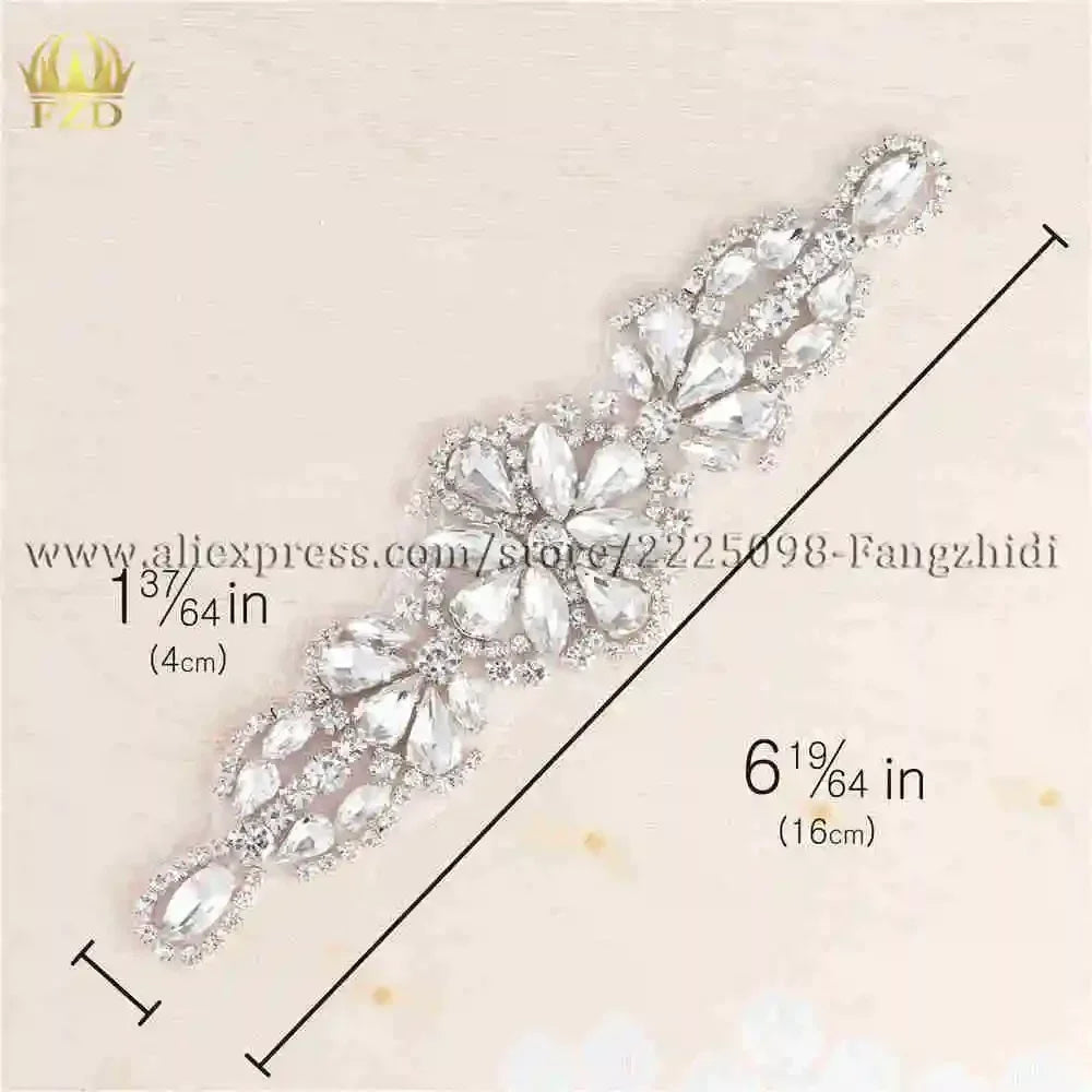 (1 piece) Sew On Strass Applique Rhinestone For Wedding Belt Pearl Patch Crystals Iron On Glass For Bridal Headband Trim