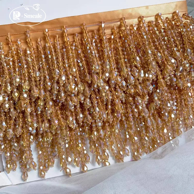 Crystal Tassels Beaded Lace Trim - 1-9 Yards Luxury Hanging Bead Fringe for Clothing & Decor