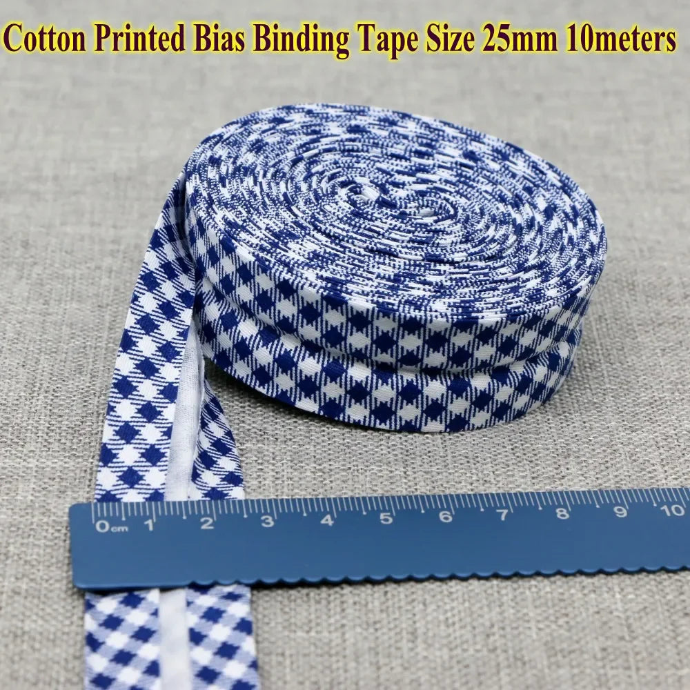 Cotton Bias Binding Tape 20-25mm x 5m - Printed Dots, Stripes & Tartan Patterns