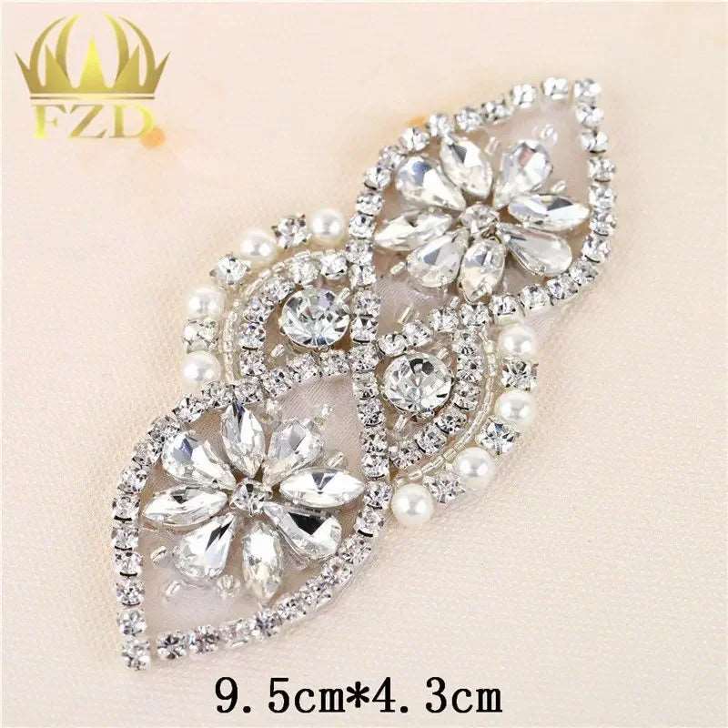 (1 piece) Sew On Strass Applique Rhinestone For Wedding Belt Pearl Patch Crystals Iron On Glass For Bridal Headband Trim