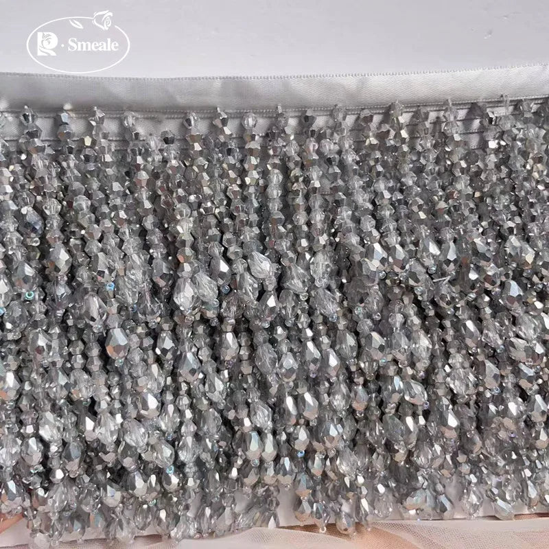 Crystal Tassels Beaded Lace Trim - 1-9 Yards Luxury Hanging Bead Fringe for Clothing & Decor