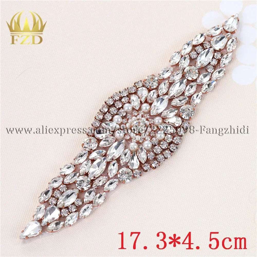 (1 piece) Sew On Strass Applique Rhinestone For Wedding Belt Pearl Patch Crystals Iron On Glass For Bridal Headband Trim