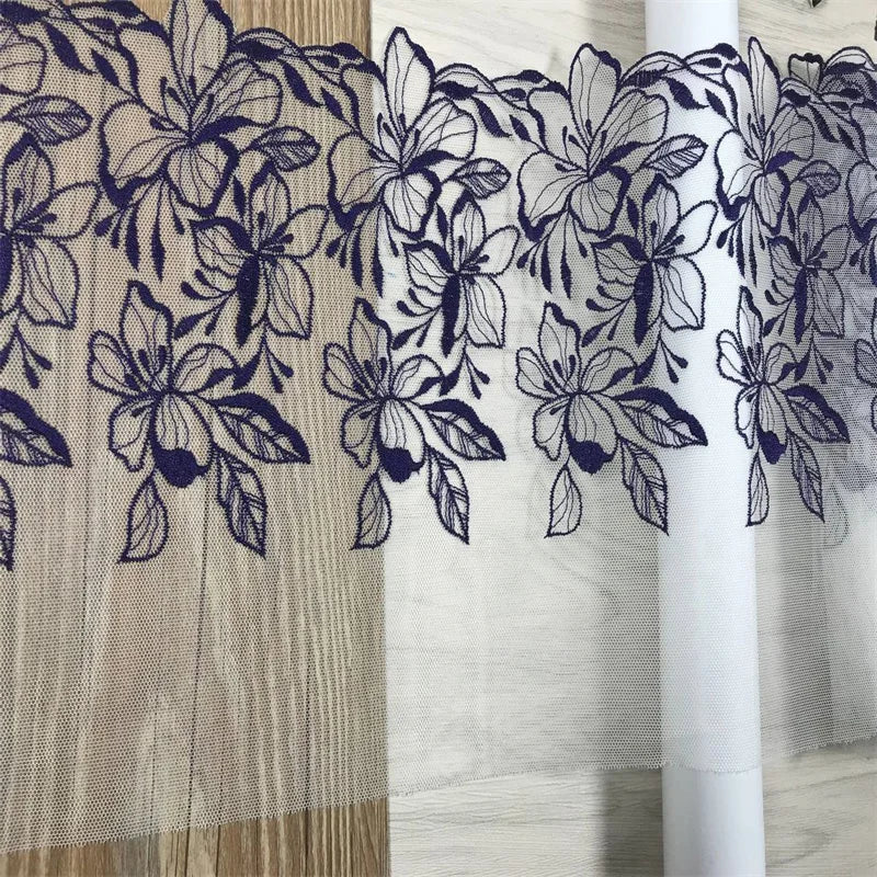 2 Yards Nude Mesh Embroidered Lace Trim - Skin Tone Flower Lace for Lingerie (21.5-26cm)