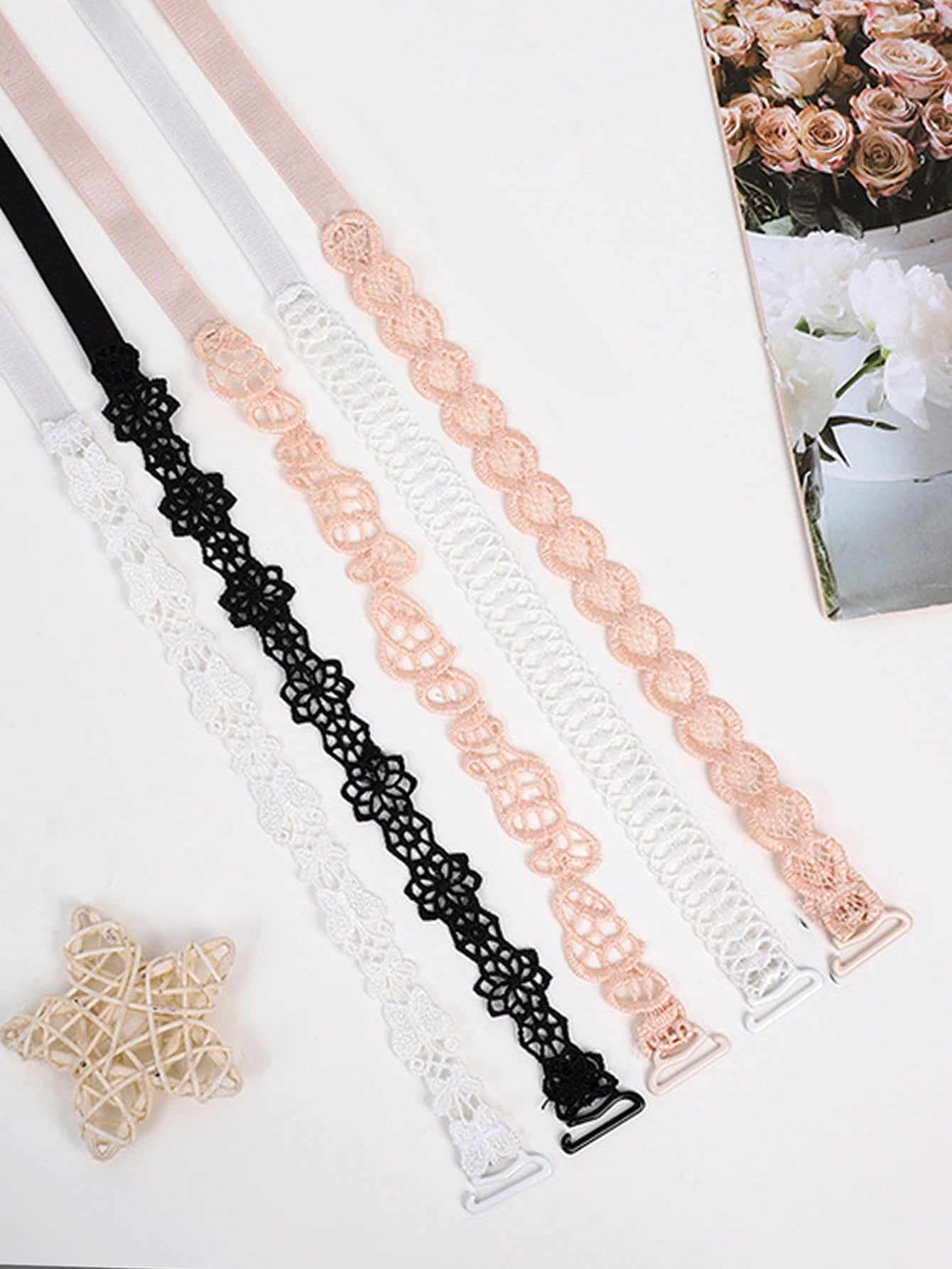 3 Pairs Lace Bra Straps - Embroidered Flower Replacement Straps Adjustable