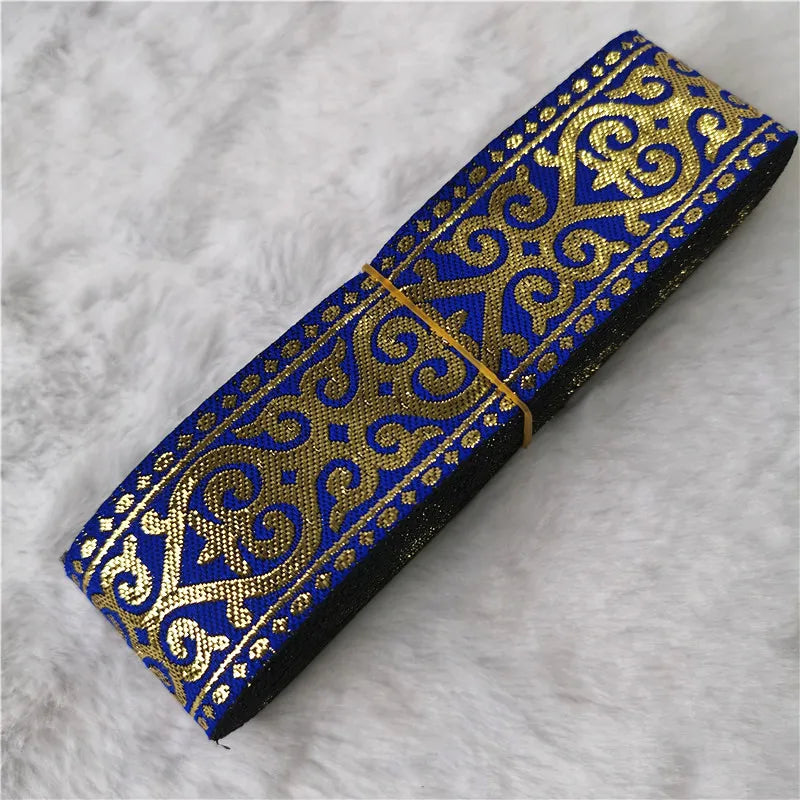 7 Meters 33mm Gold Silver Vintage Embroidery Ribbon - Metallic Boho Lace Trim for Clothing & Bags