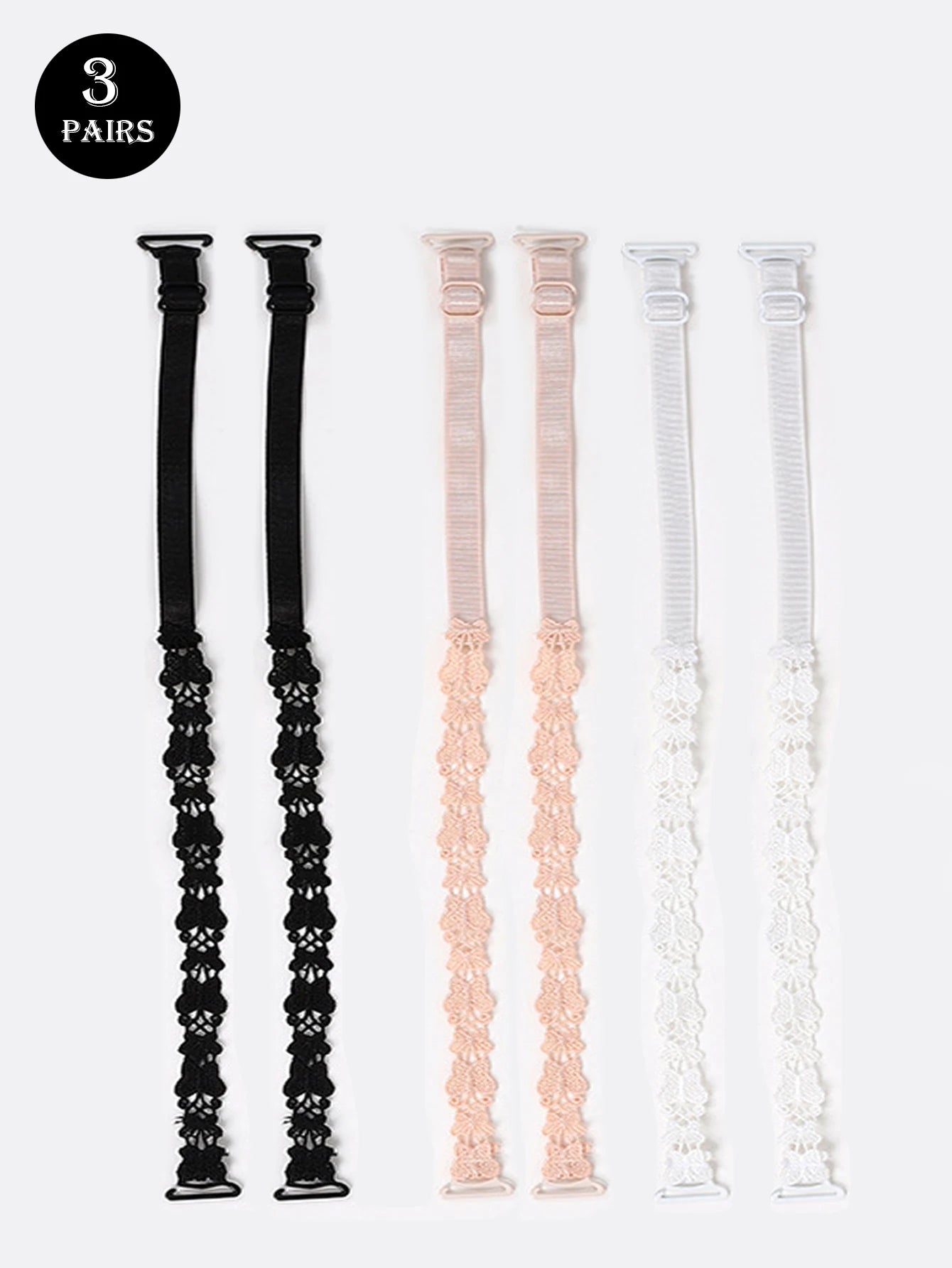 3 Pairs Lace Bra Straps - Embroidered Flower Replacement Straps Adjustable