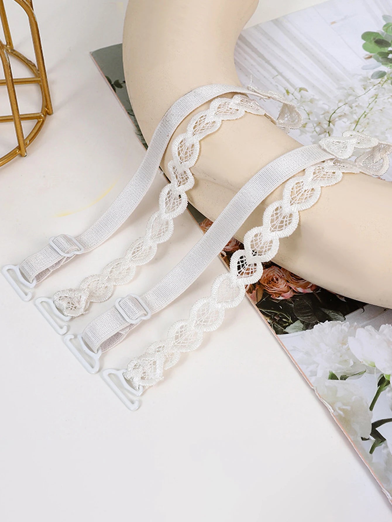 3 Pairs Lace Bra Straps - Embroidered Flower Replacement Straps Adjustable