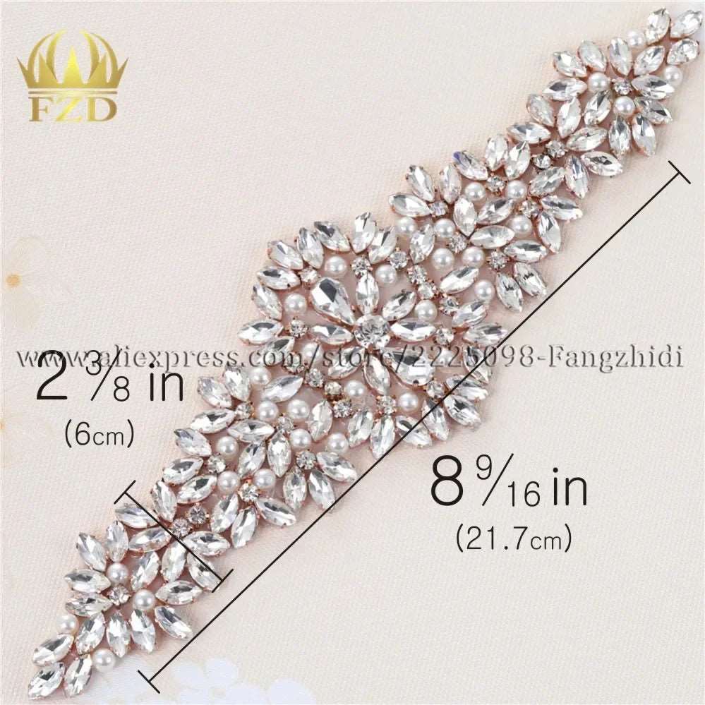 (1 piece) Sew On Strass Applique Rhinestone For Wedding Belt Pearl Patch Crystals Iron On Glass For Bridal Headband Trim