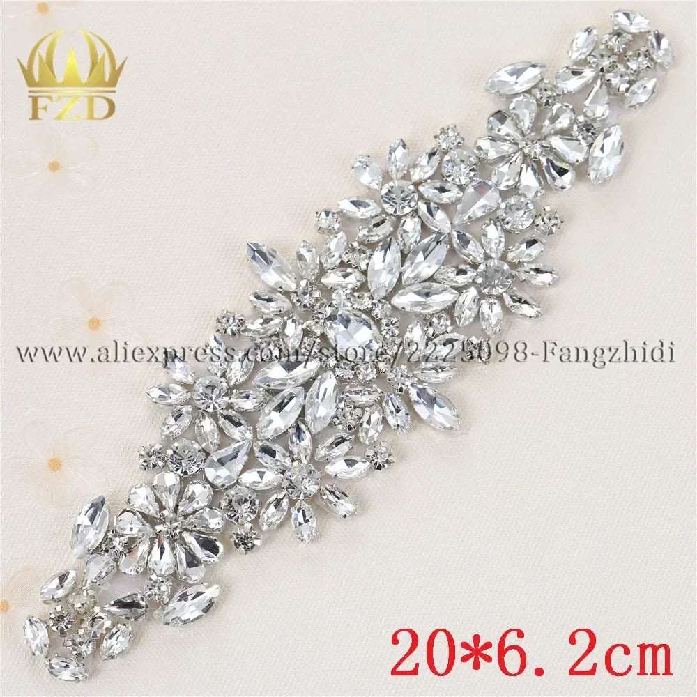 (1 piece) Sew On Strass Applique Rhinestone For Wedding Belt Pearl Patch Crystals Iron On Glass For Bridal Headband Trim