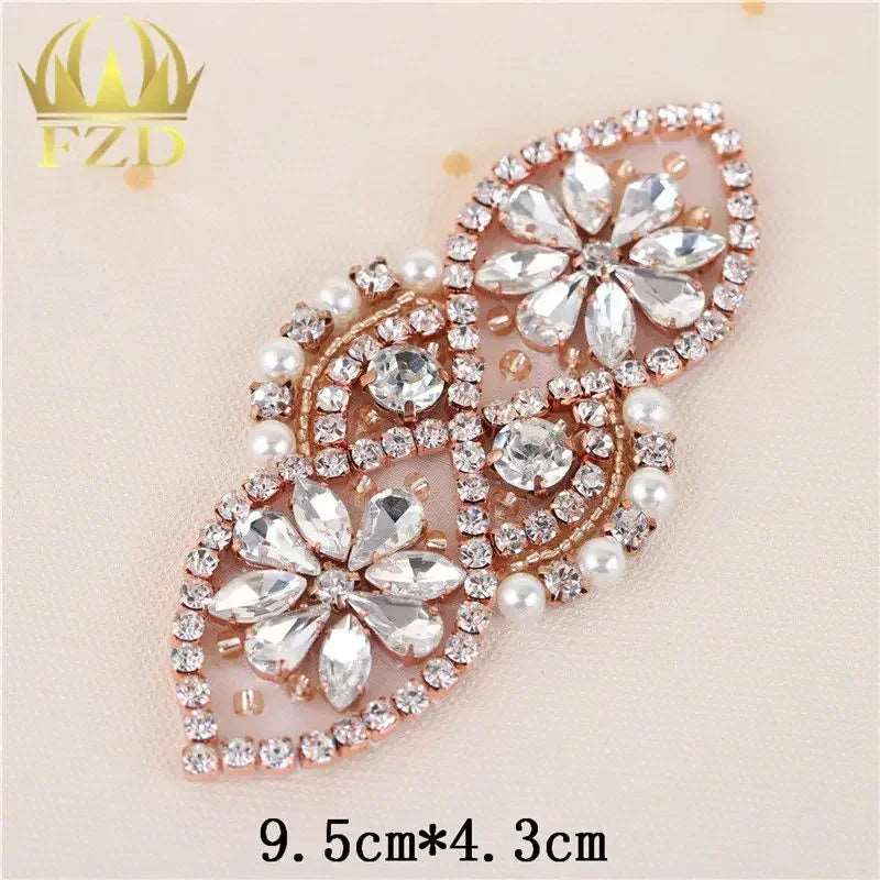 (1 piece) Sew On Strass Applique Rhinestone For Wedding Belt Pearl Patch Crystals Iron On Glass For Bridal Headband Trim