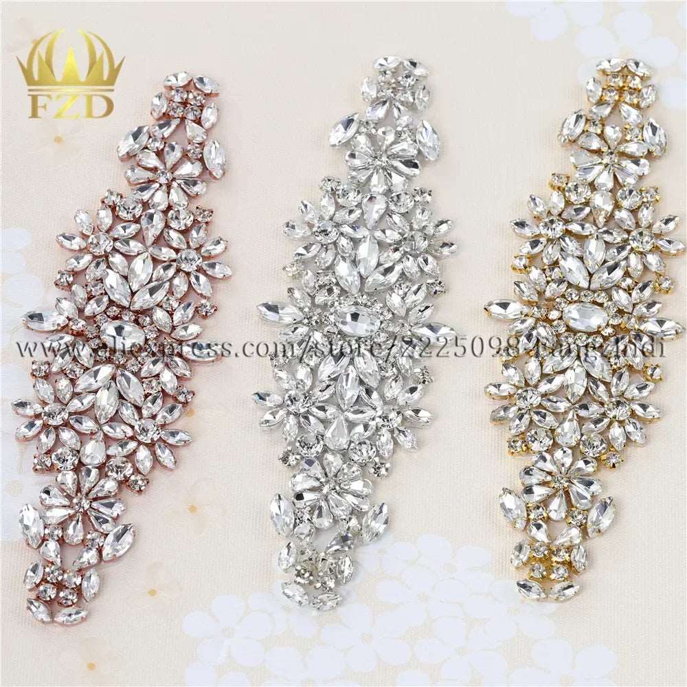 (1 piece) Sew On Strass Applique Rhinestone For Wedding Belt Pearl Patch Crystals Iron On Glass For Bridal Headband Trim