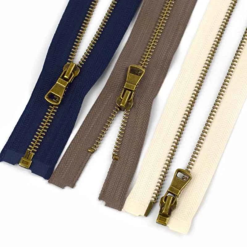 2-5 Pack 5# Bronze Metal Zippers - 50-70cm Open-End Zippers for Jackets & Garments