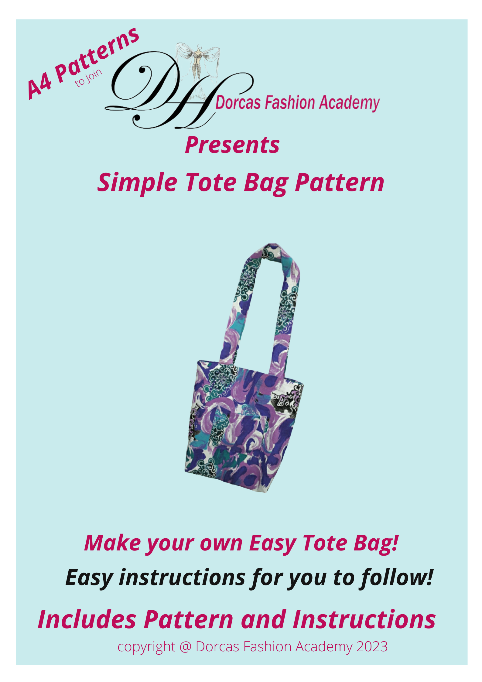 SIMPLE TOTE BAG - SEWING PDF PATTERNS AND INSTRUCTIONS