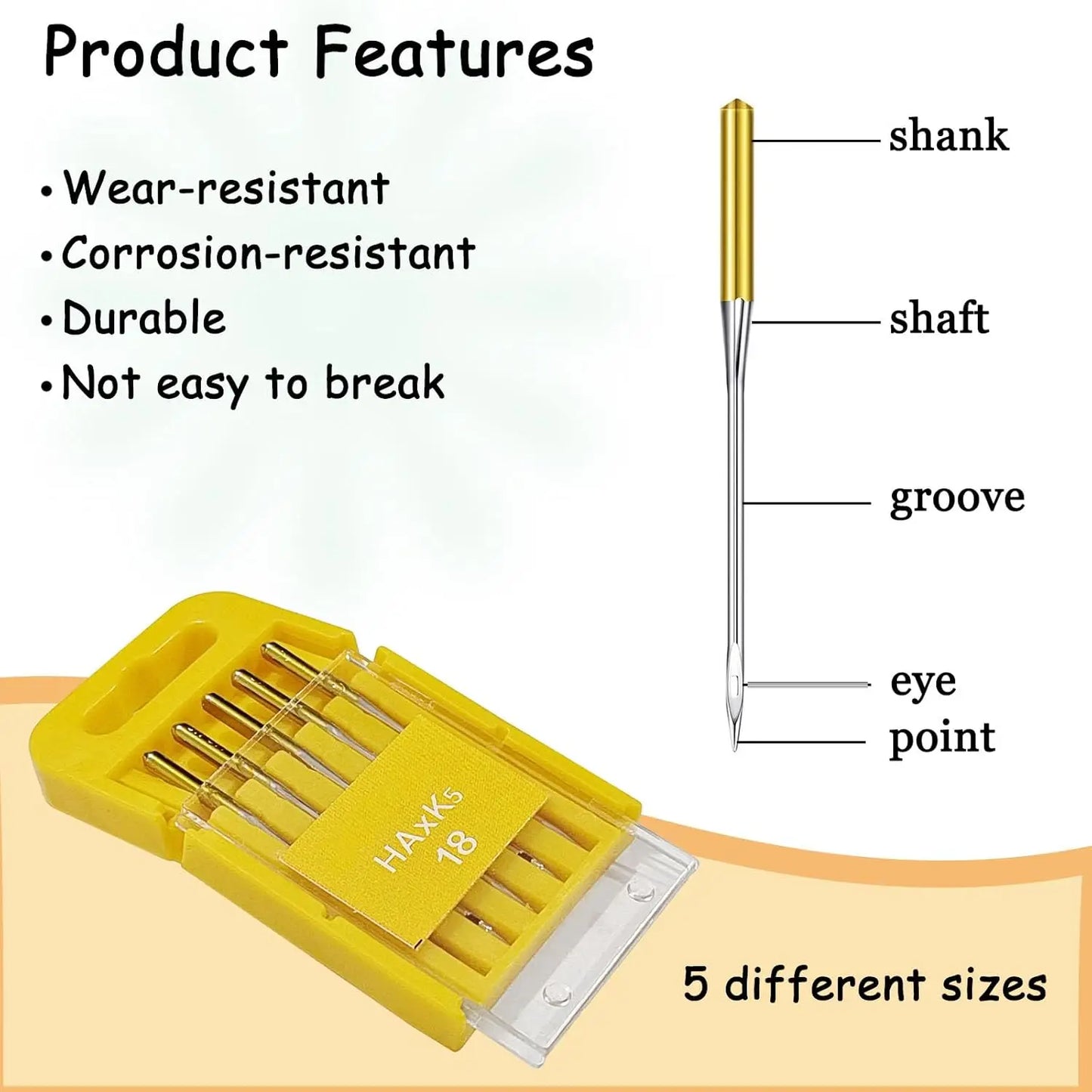 5-Pack Universal Needles for Domestic Sewing Machines - Anti-Skip (Singer, Brother, Janome)