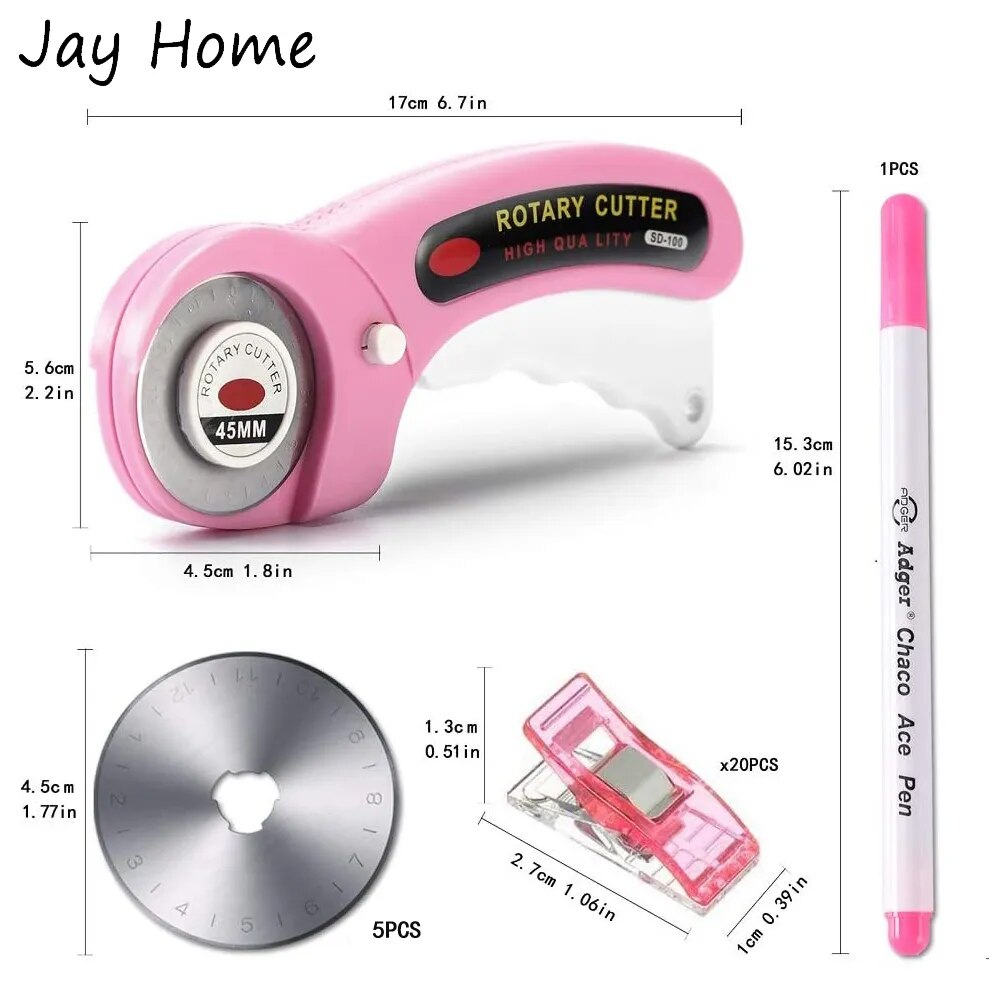 Rotary Cutter 45mm diametre with 5pcs Replacement Blades & Sewing Clip