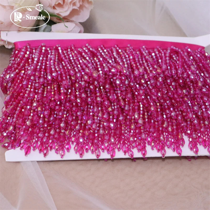 Crystal Tassels Beaded Lace Trim - 1-9 Yards Luxury Hanging Bead Fringe for Clothing & Decor