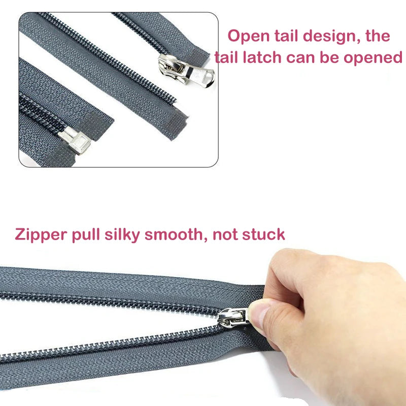 5-Pack Nylon Open-End Zippers - 40-80cm Lightweight Zippers for Jackets & Garments